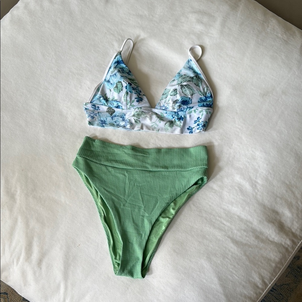 Aerie Floral Bikini Top and Green Bottoms